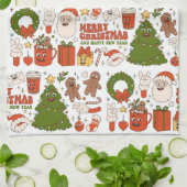 Groovy Hippie Retro Frohe Weihnachten Weihnachten Geschirrtuch (Gefaltet)