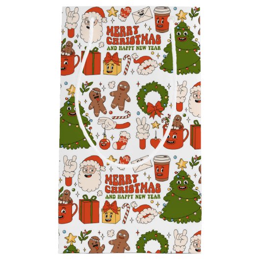 Groovy Hippie Retro Frohe Weihnachten Weihnachten Kleine Geschenktüte (Vorderseite)