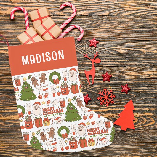 Groovy Hippie Retro Frohe Weihnachten Weihnachten Kleiner Weihnachtsstrumpf