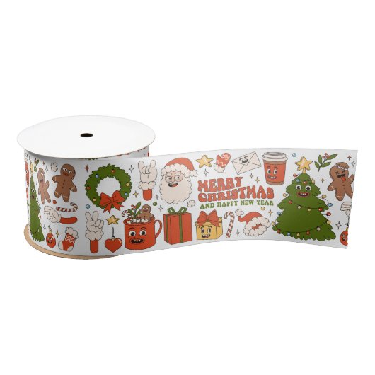 Groovy Hippie Retro Frohe Weihnachten Weihnachten Satinband (Spule)
