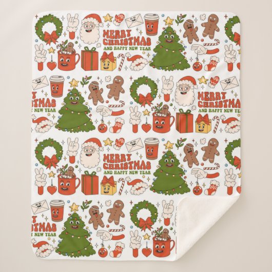 Groovy Hippie Retro Frohe Weihnachten Weihnachten Sherpadecke (Vorderseite)