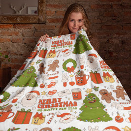 Groovy Hippie Retro Frohe Weihnachten Weihnachten Sherpadecke