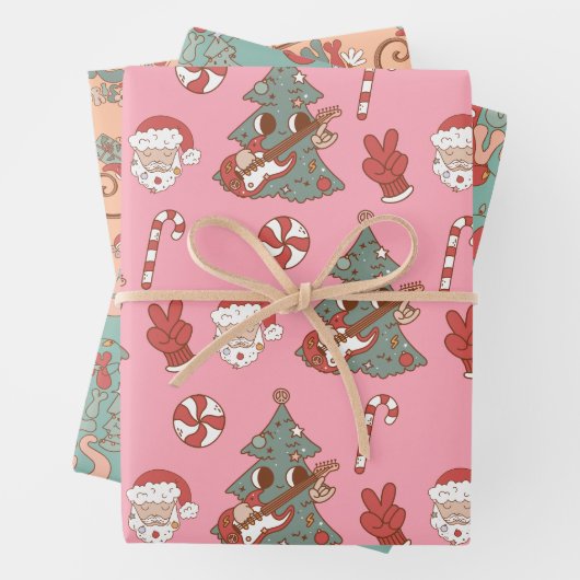 Groovy Hippie Rockin Christmas Tree Vibes Geschenkpapier Set (Beispiel)