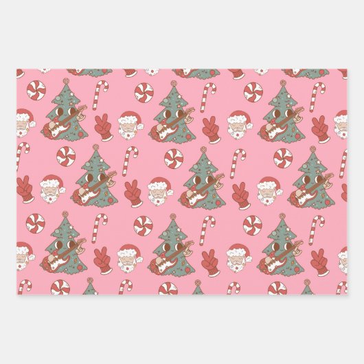 Groovy Hippie Rockin Christmas Tree Vibes Geschenkpapier Set (Vorderseite)
