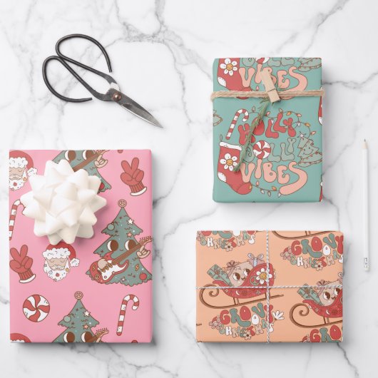 Groovy Hippie Rockin Christmas Tree Vibes Geschenkpapier Set (Vorderseite)