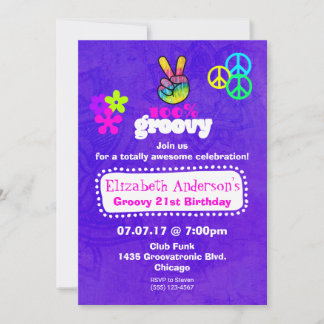 Groovy Hippie Thema Geburtstagsparty Einladung