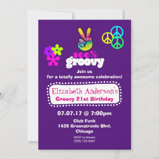 Groovy Hippie Thema Geburtstagsparty Einladung