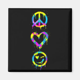 Groovy Hippie Tie Dye Friedenszeichen Herz Smiley  Magnet