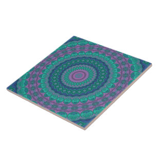 Groovy Hippie Trippy Colorful Jewel Tone Mandala Fliese