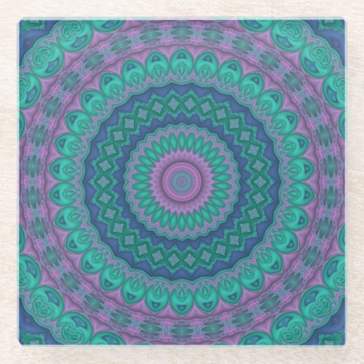 Groovy Hippie Trippy Colorful Jewel Tone Mandala Glasuntersetzer (Vorderseite)
