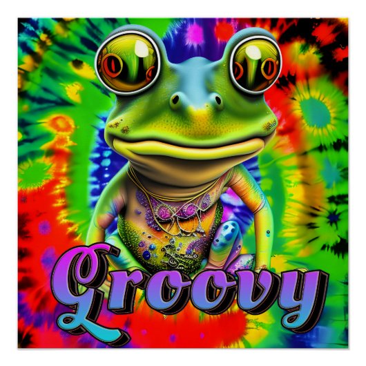 Groovy Hippie Trippy Frog Psychedelic Poster (Vorderseite)