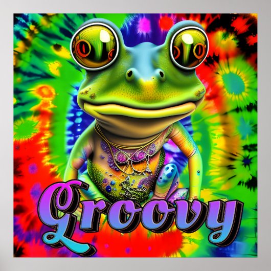 Groovy Hippie Trippy Frog Psychedelic Poster (Vorne)