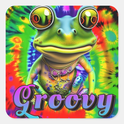 Groovy Hippie Trippy Frog Psychedelic Quadratischer Aufkleber (Vorderseite)