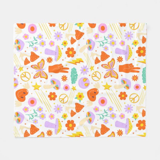 Groovy Hippie Trippy Retro Blume Funky Vibes Fleecedecke (Vorderseite (Horizontal))
