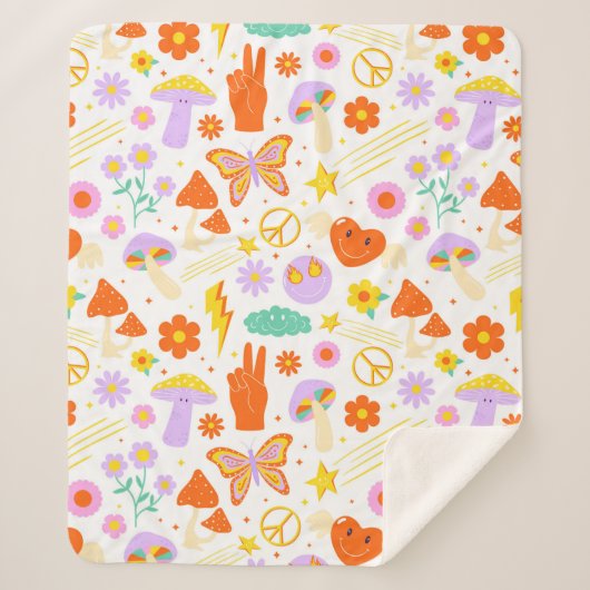 Groovy Hippie Trippy Retro Blume Funky Vibes Sherpadecke (Vorderseite)