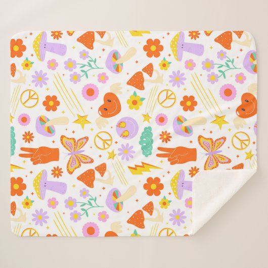 Groovy Hippie Trippy Retro Blume Funky Vibes Sherpadecke (Vorderseite (Horizontal))