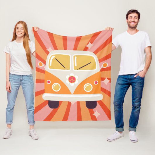 Groovy Hippie Van Pink & Orange 60er Retro Fleecedecke (Beispiel)
