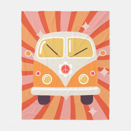 Groovy Hippie Van Pink & Orange 60er Retro Fleecedecke (Vorderseite)