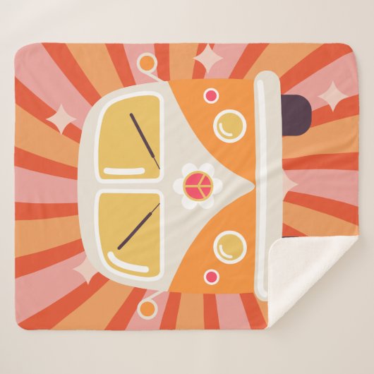 Groovy Hippie Van Pink & Orange 60er Retro Sherpadecke (Vorderseite (Horizontal))