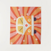 Groovy Hippie Van Pink & Orange 60er Retro Wandteppich (Vorderseite)