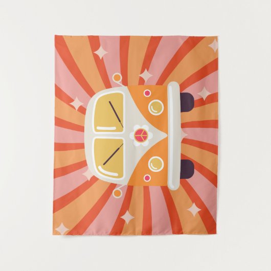 Groovy Hippie Van Pink & Orange 60er Retro Wandteppich (Vorderseite)