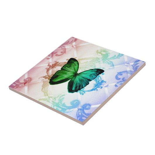 Groovy Hippieregenbogen boho aquamariner grüner Fliese (Seite)