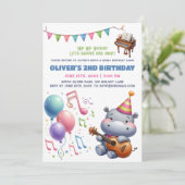 "Groovy Hippo Birthday Bash Bonanza!" Einladung (Stehend Vorderseite)