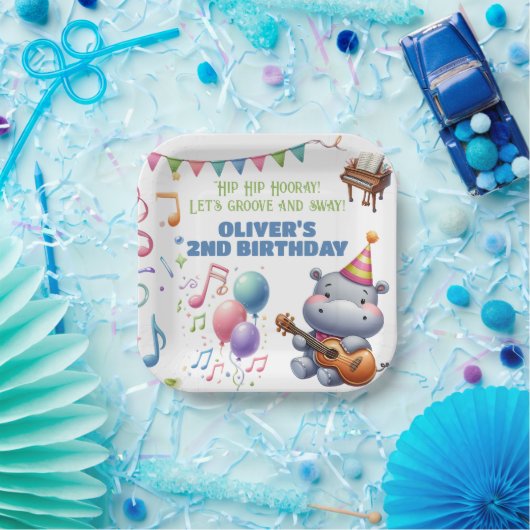"Groovy Hippo Birthday Bash Bonanza!" Einladung Pappteller (Party)