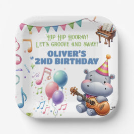 "Groovy Hippo Birthday Bash Bonanza!" Einladung Pappteller