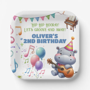 "Groovy Hippo Birthday Bash Bonanza!" Einladung Pappteller