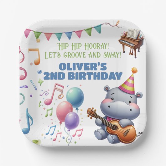 "Groovy Hippo Birthday Bash Bonanza!" Einladung Pappteller (Vorderseite)