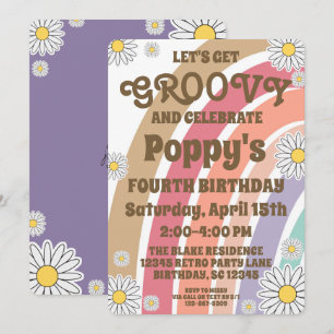 Groovy Hippy Boho Rainbow & Daisy Girls Geburtstag Einladung