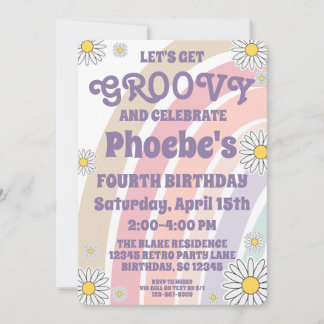 Groovy Hippy Boho Rainbow & Daisy Girls Geburtstag Einladung