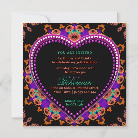Groovy Hippy Liebe Bohemisch Dinner Party Einladung (Rückseite)