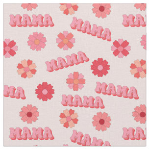 Groovy Hippy Mama Pink Text Word & Blume Stoff