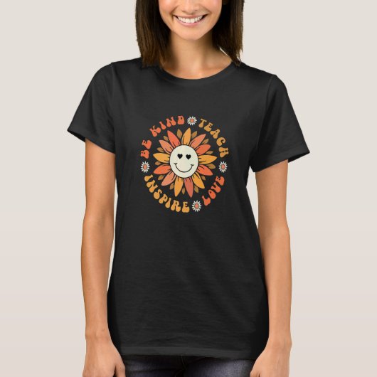 Groovy Hippy Teacher Be Kind Teach Love Inspire El T-Shirt (Vorderseite)