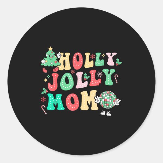 Groovy Holly Xmas Jolly Mom Christmas Vibes Matchi Runder Aufkleber (Vorderseite)