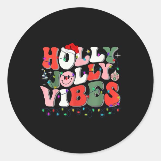 Groovy Holly Xmas Jolly Vibes Christmas Lights San Runder Aufkleber (Vorderseite)