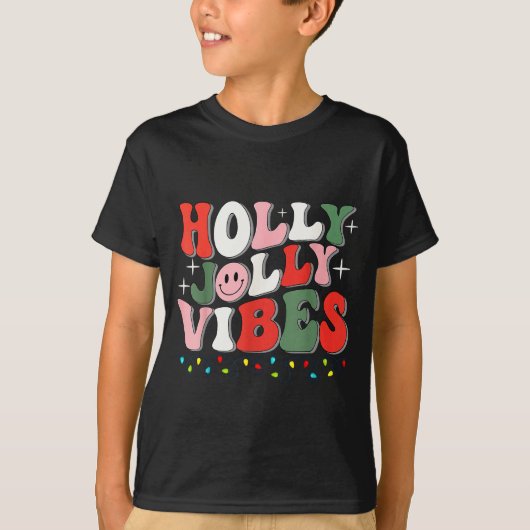 Groovy Holly Xmas Jolly Vibes Christmas Lights San T-Shirt (Vorderseite)