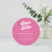 Groovy Hot Pink Disco Ball Wedding Save the Date Einladung (Stehend Vorderseite)