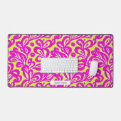 Groovy Hot Pink & Neon Yellow Damask Muster Schreibtischunterlage (Tastatur & Maus)