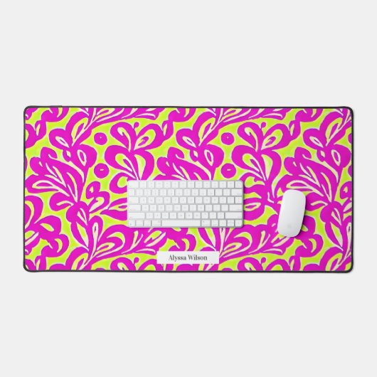 Groovy Hot Pink & Neon Yellow Damask Muster Schreibtischunterlage (Tastatur & Maus)