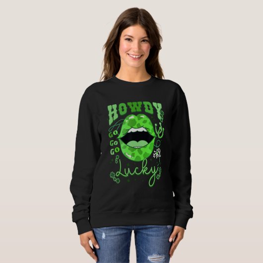 Groovy Howdy Go Lucky Western Patrick's Day Shamro Sweatshirt (Vorne ganz)