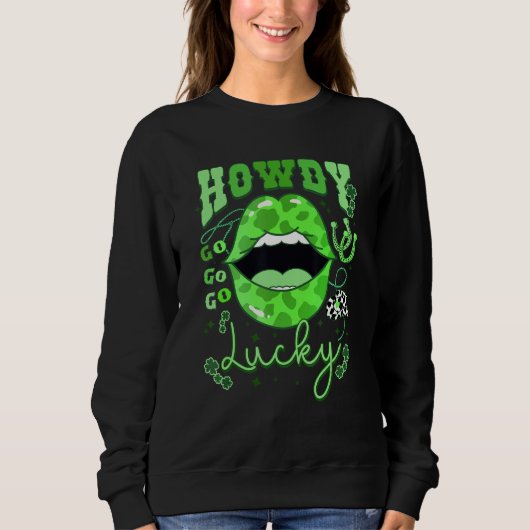 Groovy Howdy Go Lucky Western Patrick's Day Shamro Sweatshirt (Vorderseite)