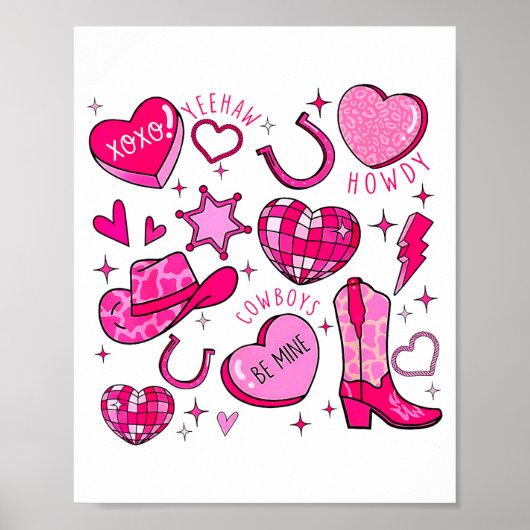 Groovy Howdy Valentine Western Valentines Day Cowb Poster (Vorne)