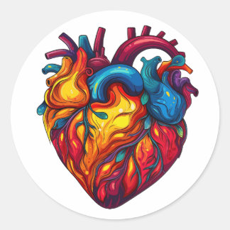 Groovy Human Heart Anatomic Design | Retrofarben Runder Aufkleber