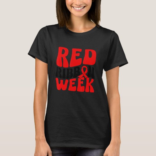 Groovy I Wear Red Ribbon Week Heart Health Awarene T-Shirt (Vorderseite)