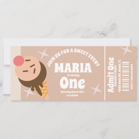Groovy Ice Cream Birthday Ticket Party Einladung (Vorderseite)