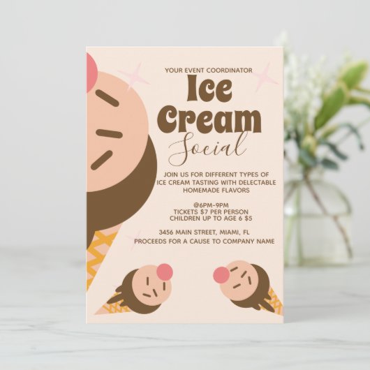 Groovy Ice Cream Cone Sozialer Flyer Einladung (Stehend Vorderseite)