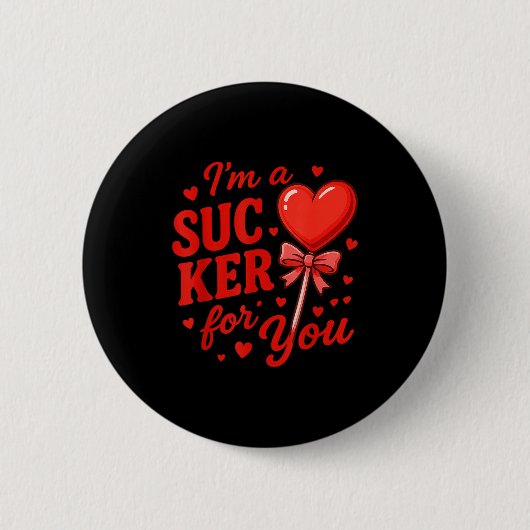 Groovy I'm A Sucker For You Retro Heart Candy Vale Button (Vorderseite)